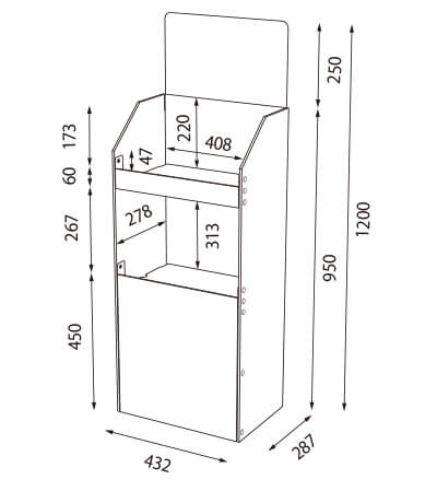 カタアル3号 Aタイプ（２段フロア什器W432）寸法