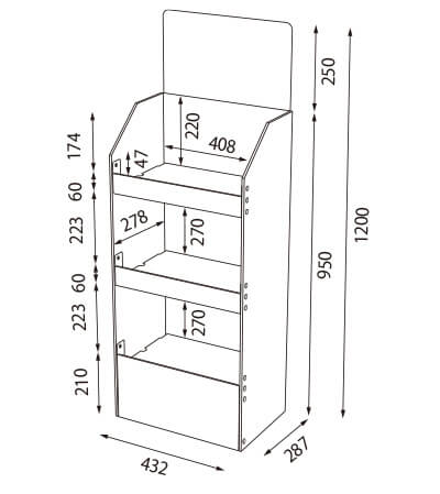 カタアル4号 Aタイプ（３段フロア什器W432）寸法