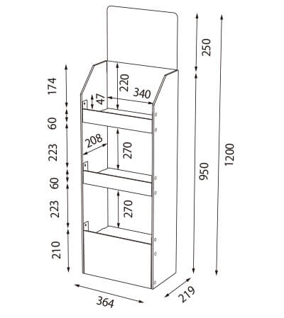 カタアル4号 Bタイプ（３段フロア什器W364）寸法