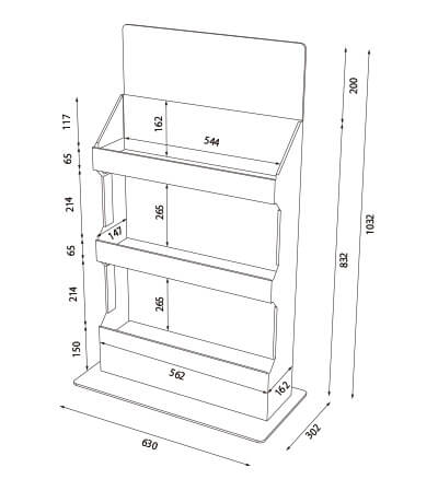カタアル7号 薄型3段フロア什器寸法